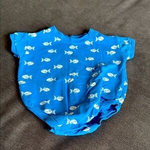 Blue Baby bubble romper  with Fish Print